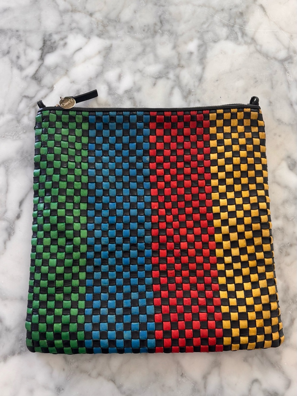 Clare V foldover clutch with tabs- Woven Multicolor leather